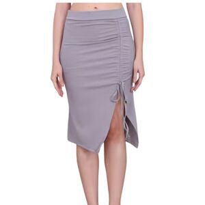 Womens Ruched Drawstring Midi Pencil Skirt Size XL Grey‎ Side Slit Casual Office